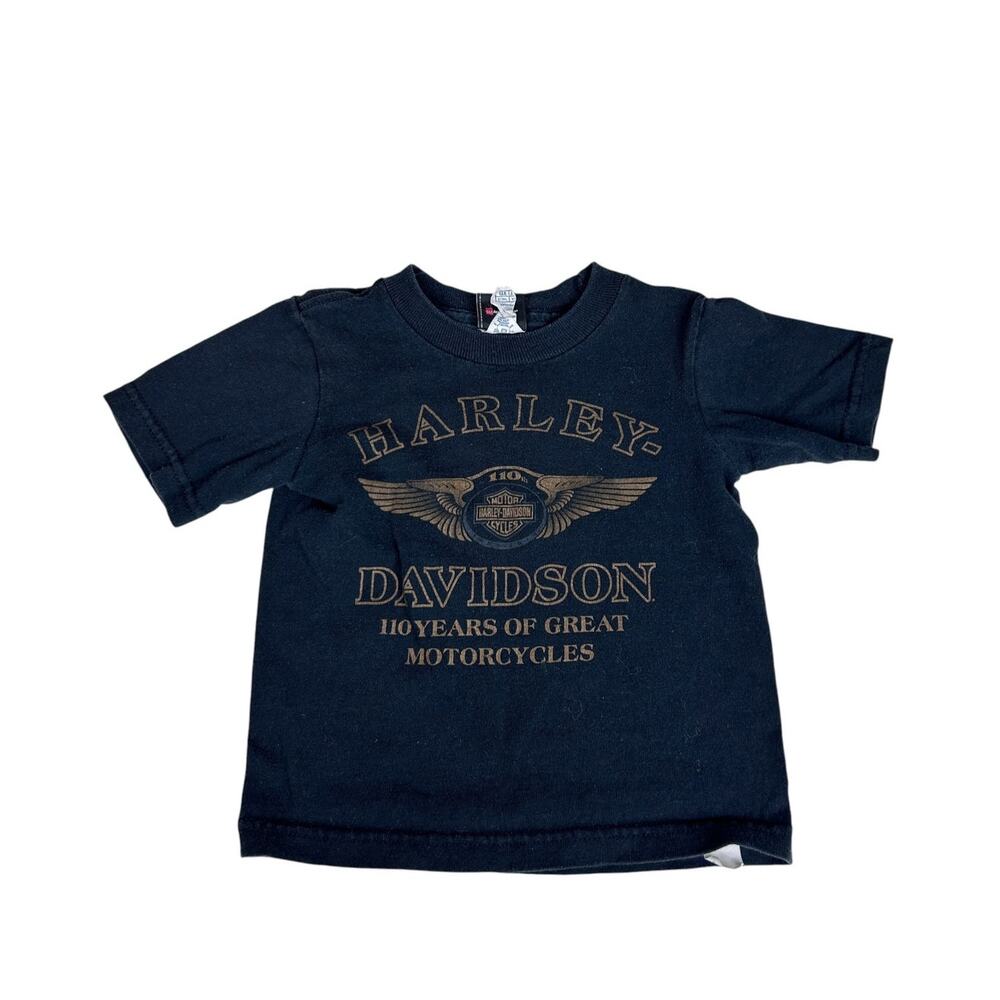 Harley Davidson Vintage Little Kids 100th Anniversary Black Biker Graphic Tee 2T